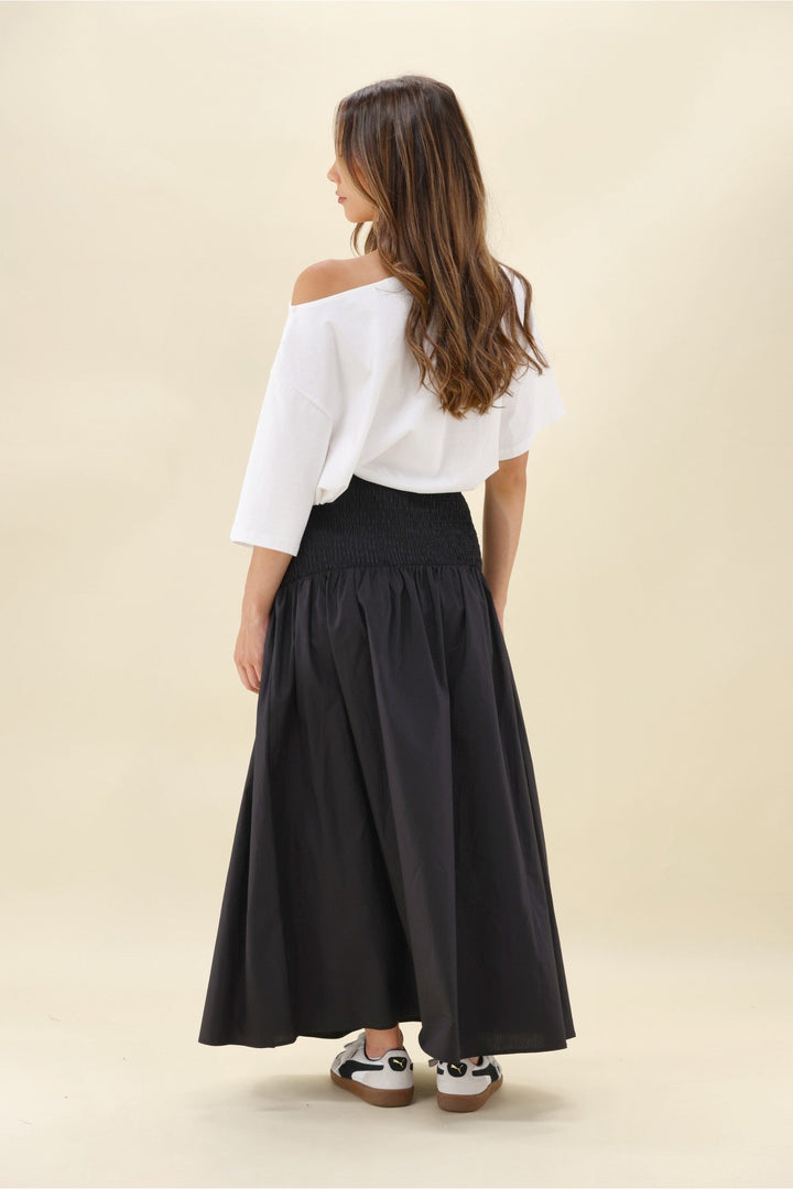 Ayva Liana Shirred Maxi Skirt Black