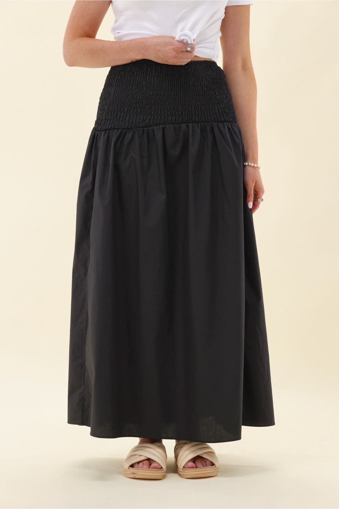 Ayva Liana Shirred Maxi Skirt Black