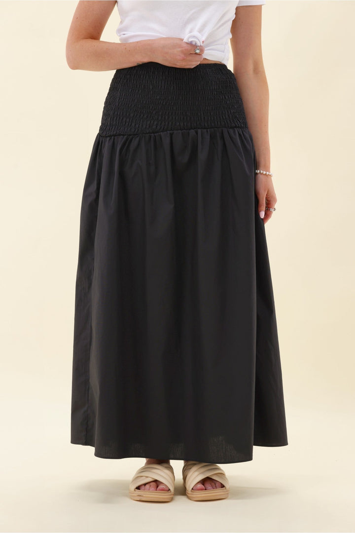 Ayva Liana Shirred Maxi Skirt Black
