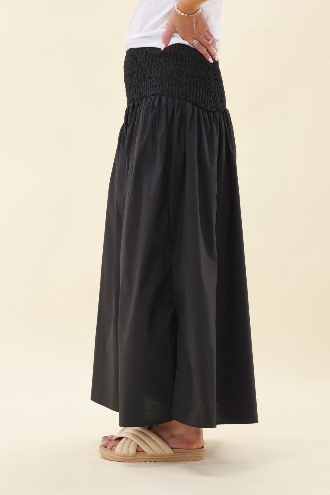Ayva Liana Shirred Maxi Skirt Black