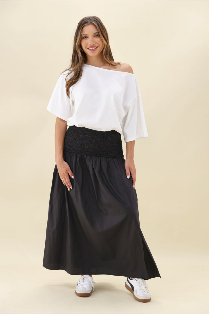 Ayva Liana Shirred Maxi Skirt Black