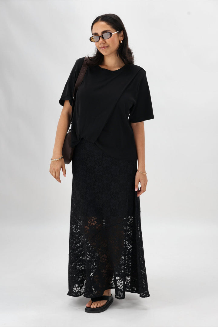 Ayva Opel Lace Maxi Skirt Black