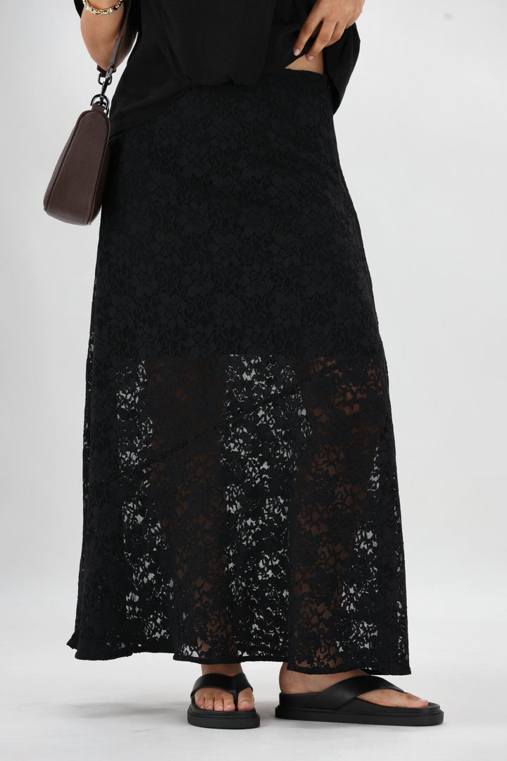 Ayva Opel Lace Maxi Skirt Black