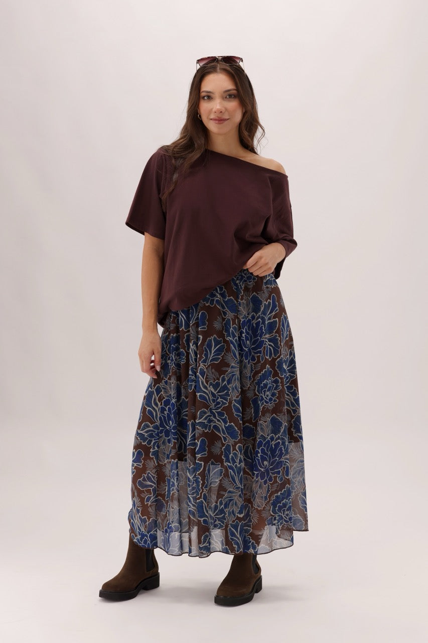 Ayva Prebble Skirt Chocolate Blue Print