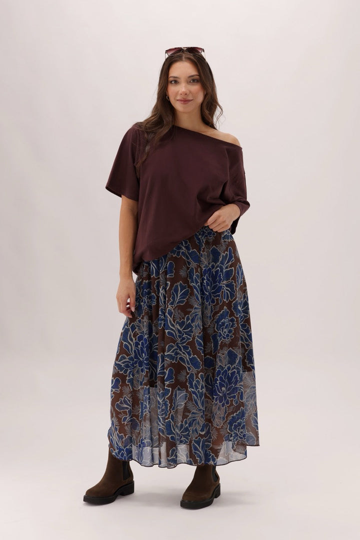 Ayva Prebble Skirt Chocolate Blue Print