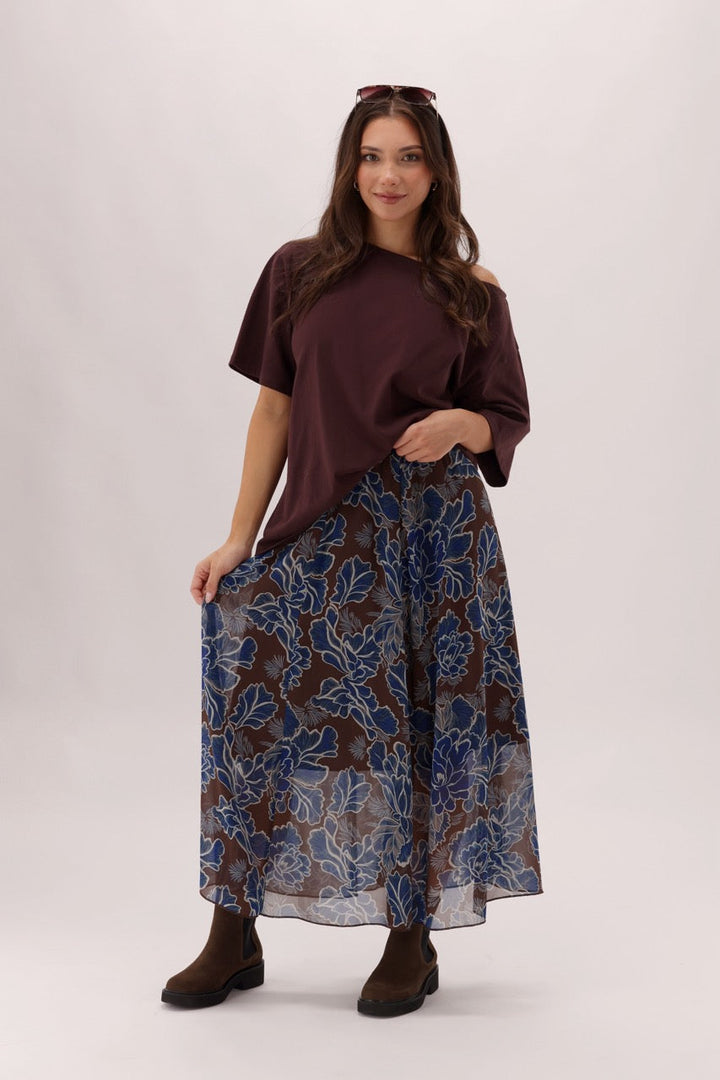 Ayva Prebble Skirt Chocolate Blue Print