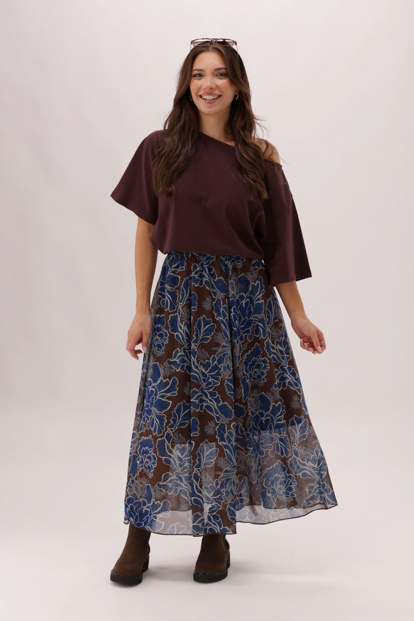 Ayva Prebble Skirt Chocolate Blue Print