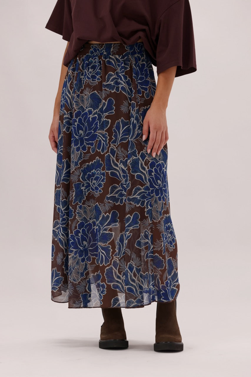 Ayva Prebble Skirt Chocolate Blue Print