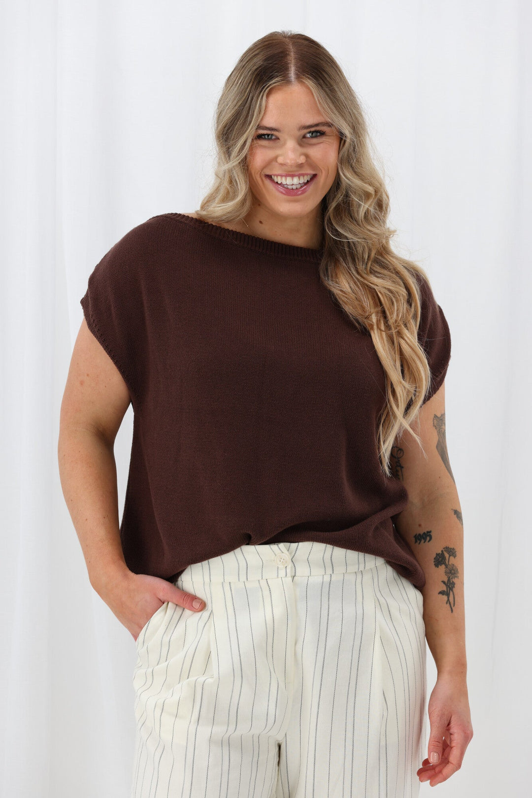 Ayva Remi Asym Knit Top Chocolate