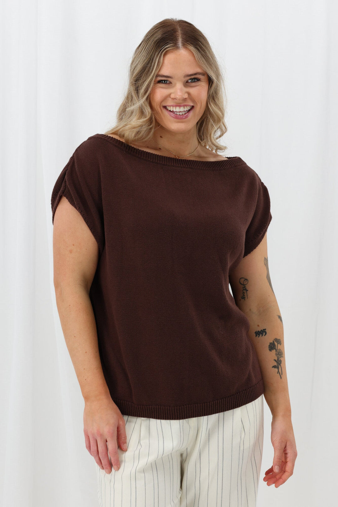 Ayva Remi Asym Knit Top Chocolate