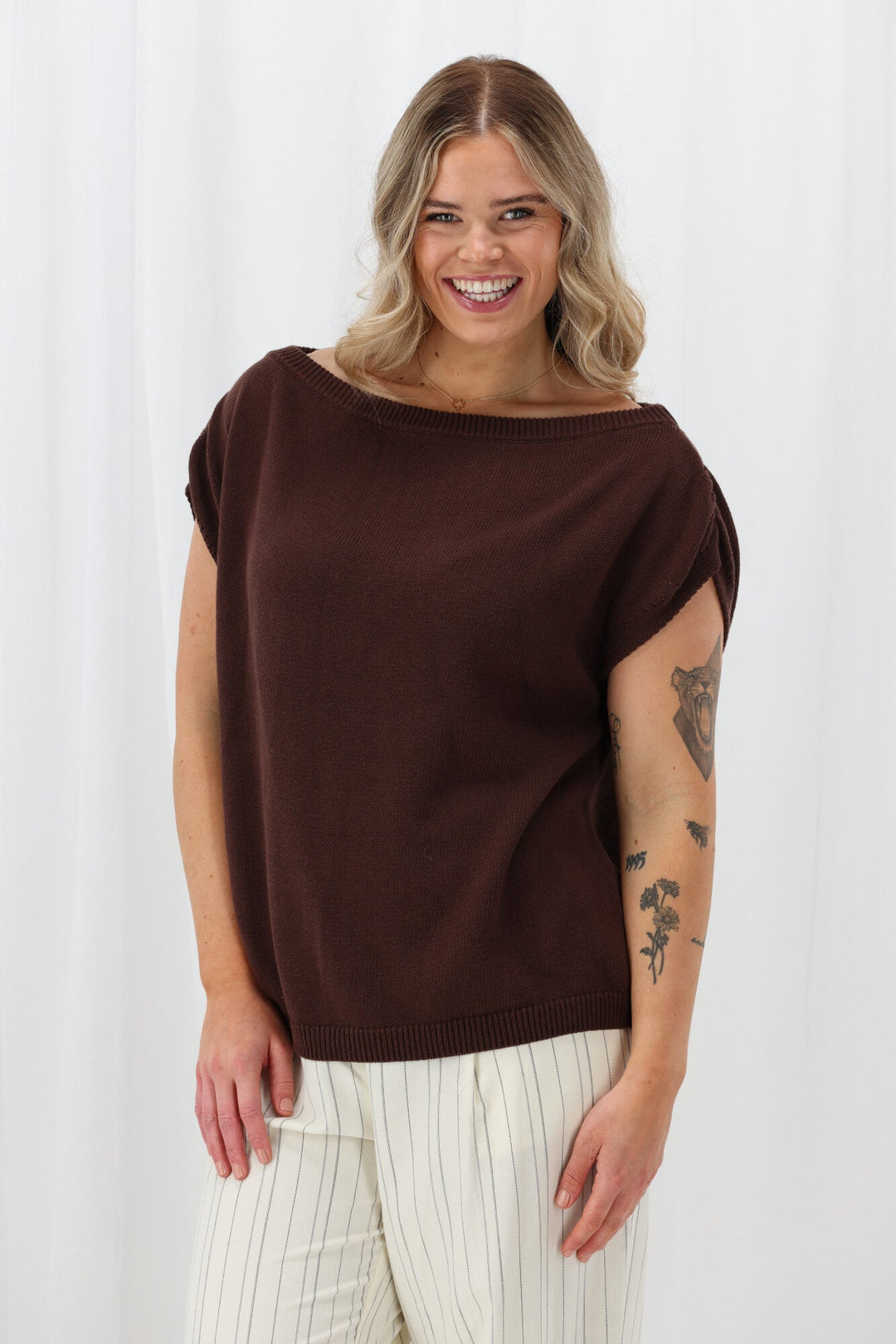 Ayva Remi Asym Knit Top Chocolate