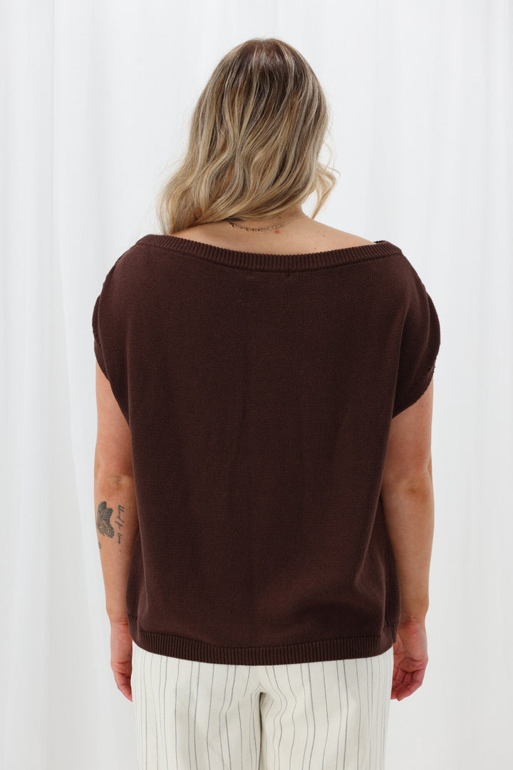 Ayva Remi Asym Knit Top Chocolate