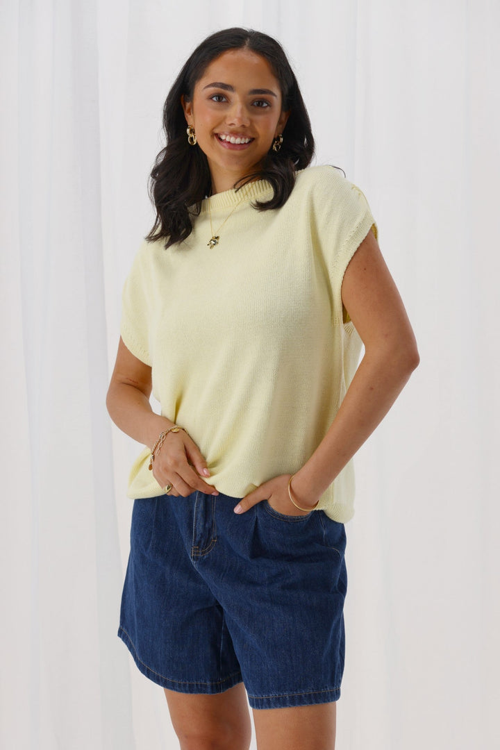 Ayva Remi Asym Knit Top Butter Yellow
