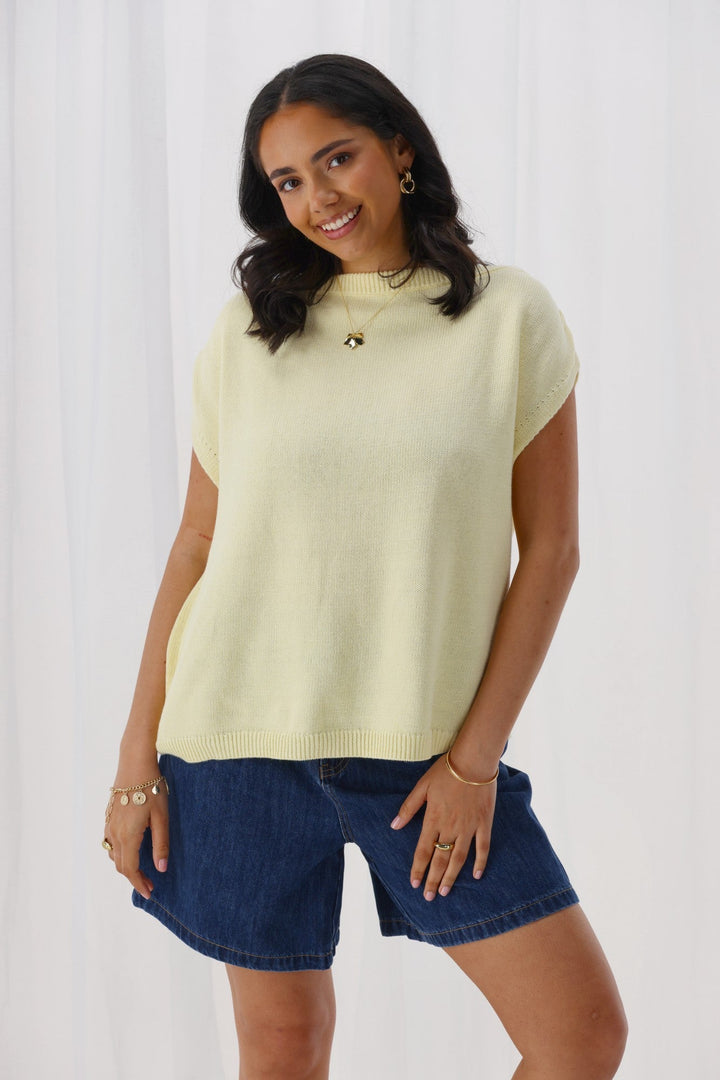 Ayva Remi Asym Knit Top Butter Yellow