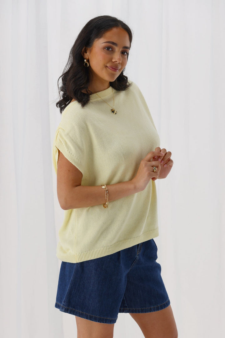 Ayva Remi Asym Knit Top Butter Yellow