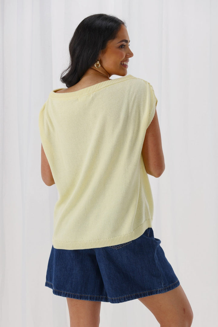Ayva Remi Asym Knit Top Butter Yellow