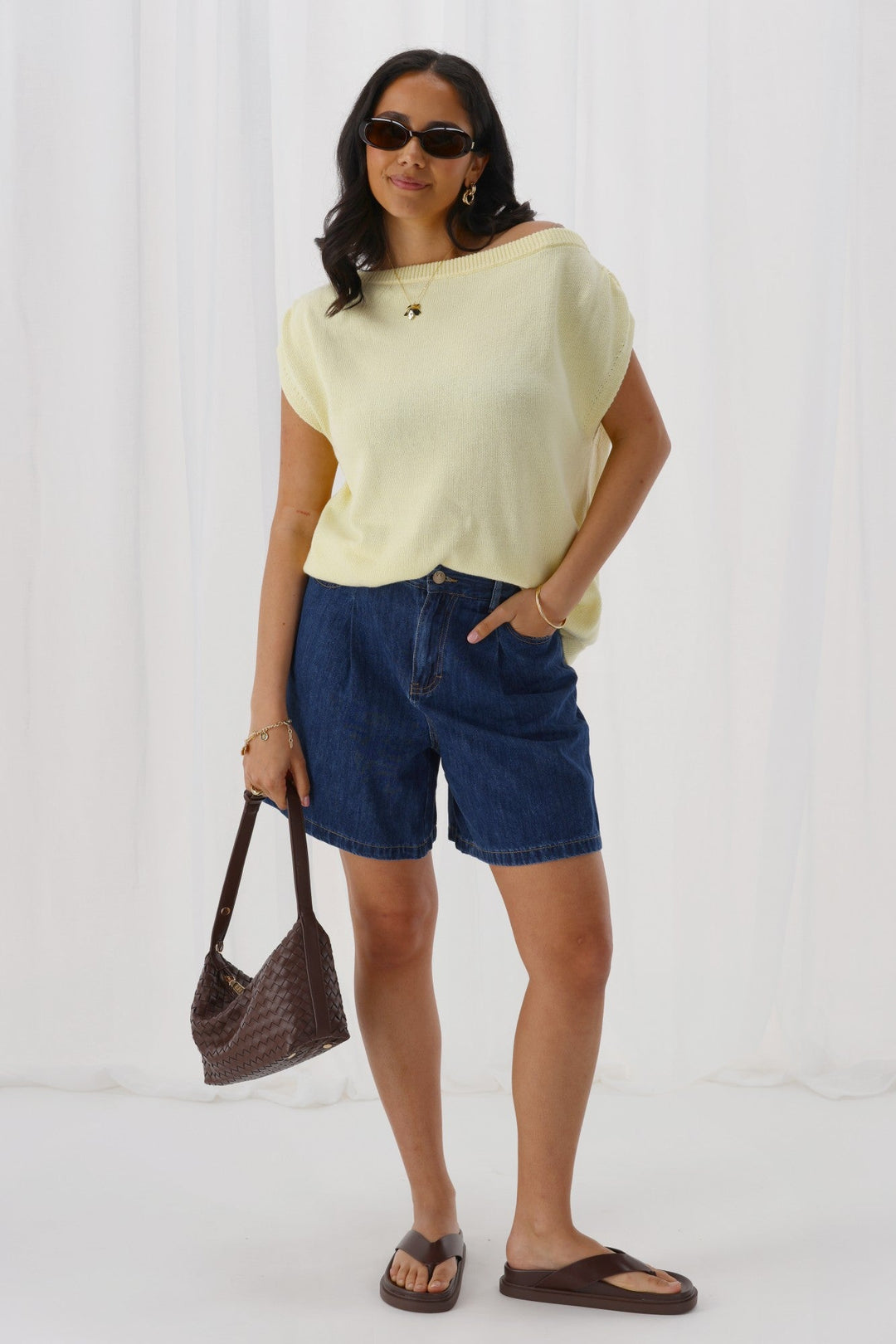 Ayva Remi Asym Knit Top Butter Yellow