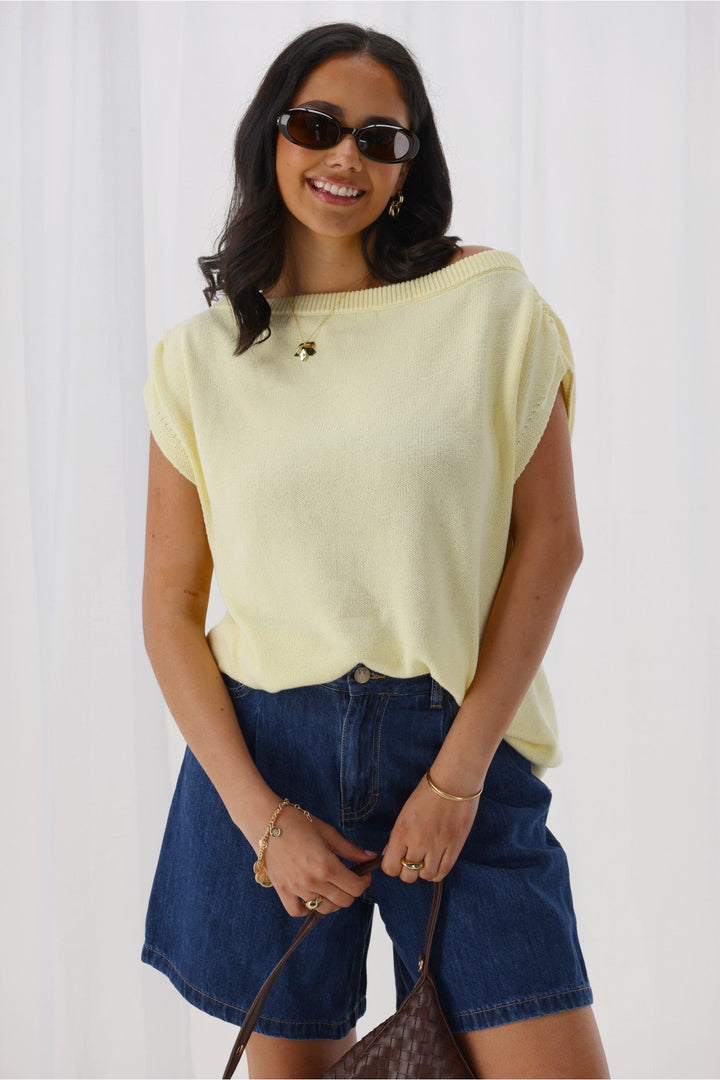 Ayva Remi Asym Knit Top Butter Yellow