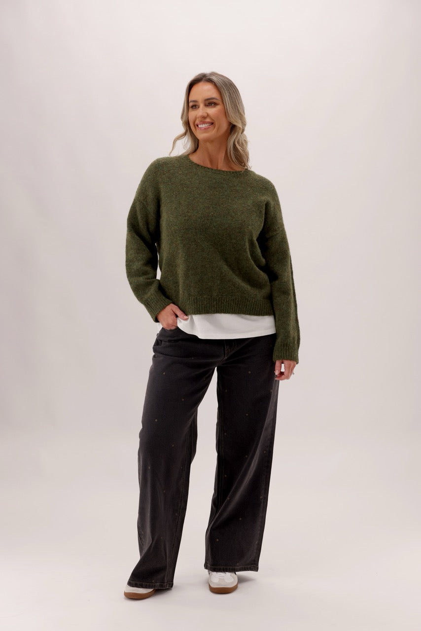 Ayva Sofia Oversized Knit Sweater Moss