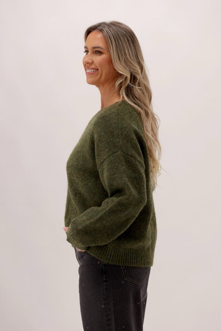 Ayva Sofia Oversized Knit Sweater Moss