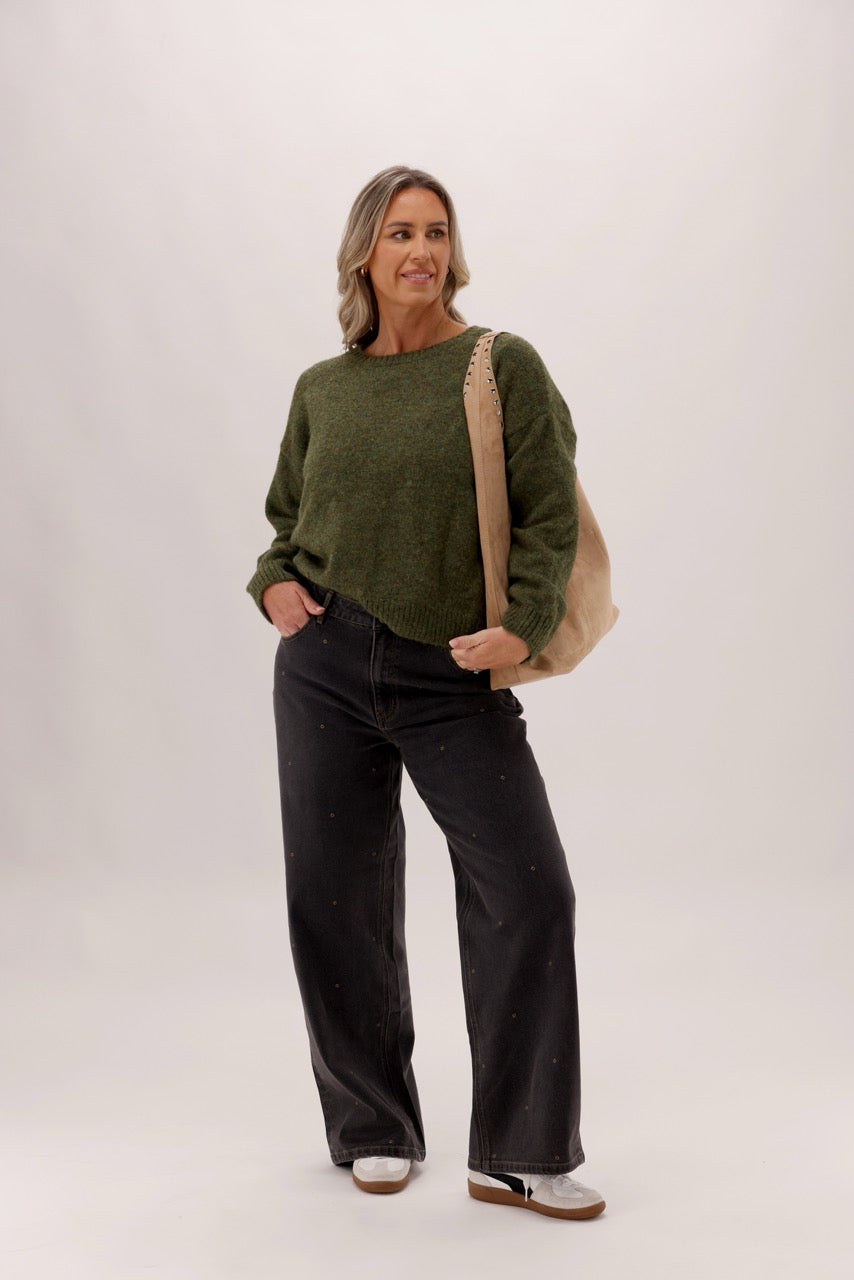 Ayva Sofia Oversized Knit Sweater Moss