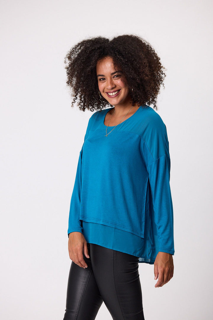 Label Remy Long Sleeve Overlay Top Teal