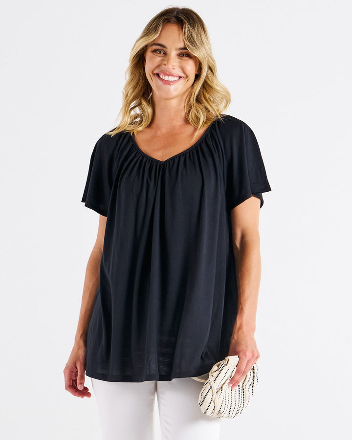 Betty Basics Coral Shirred Tee Black