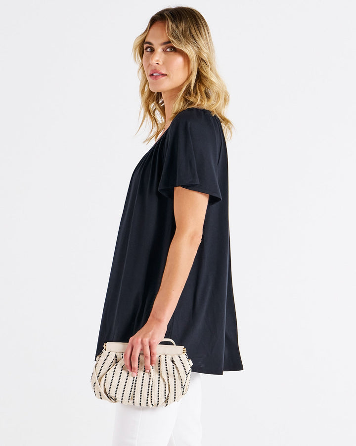 Betty Basics Coral Shirred Tee Black