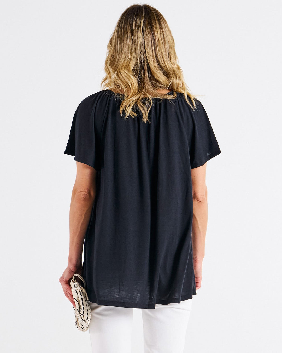 Betty Basics Coral Shirred Tee Black