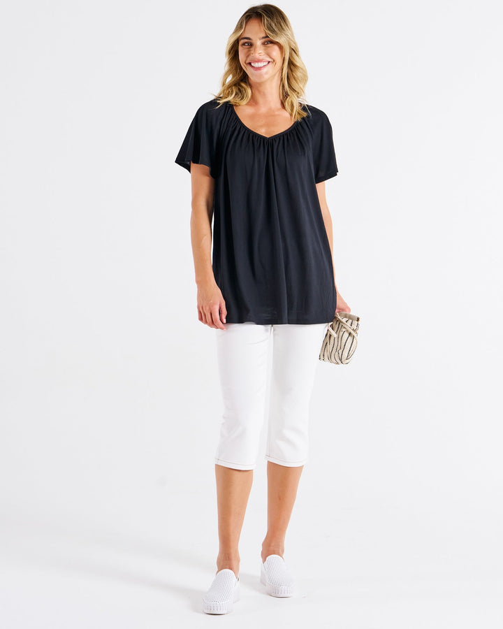 Betty Basics Coral Shirred Tee Black