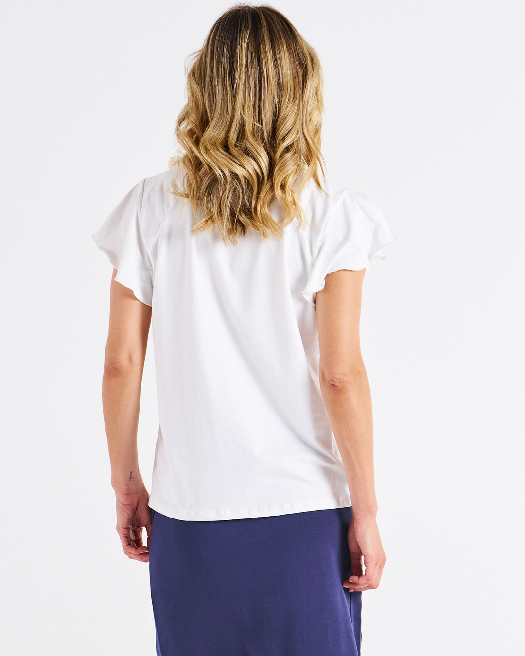 Betty Basics Magnolia Frill Sleeve Top White