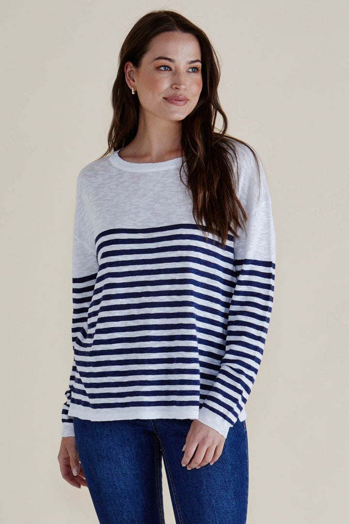 Betty Basics Natasha Knit Top White Navy Stripe