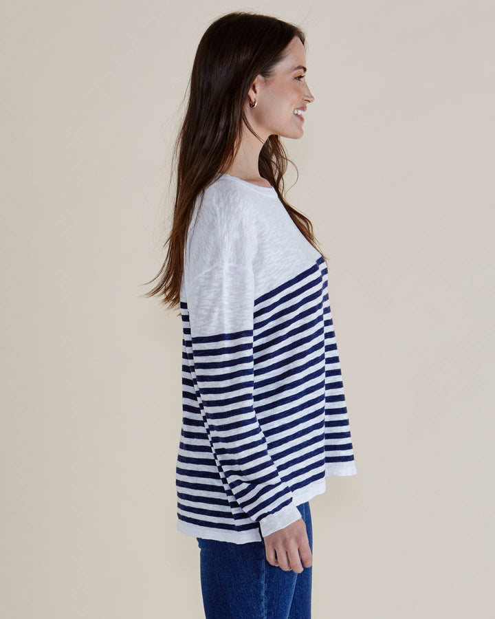 Betty Basics Natasha Knit Top White Navy Stripe