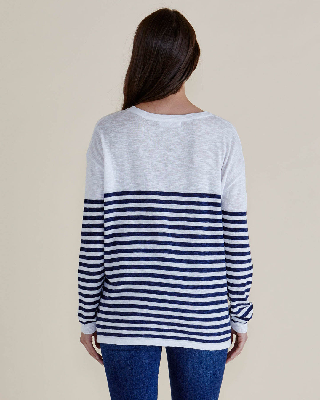 Betty Basics Natasha Knit Top White Navy Stripe