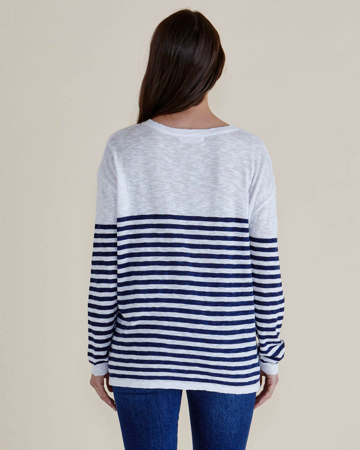 Betty Basics Natasha Knit Top White Navy Stripe