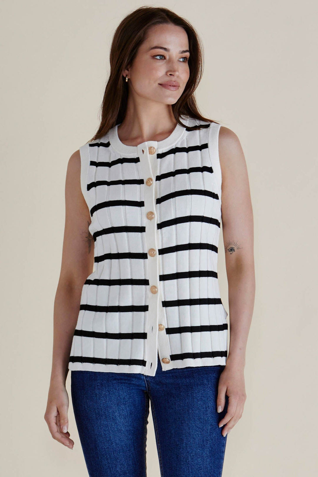 Betty Basics Nicolette Knit Vest Black Stripe