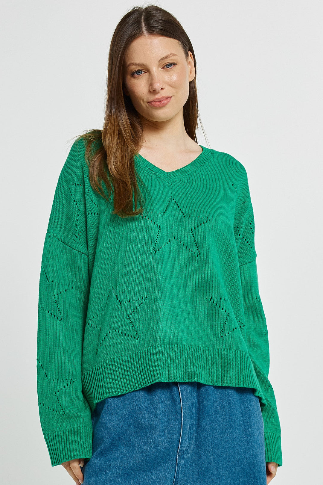 Betty Basics Selene Star Sweater Green