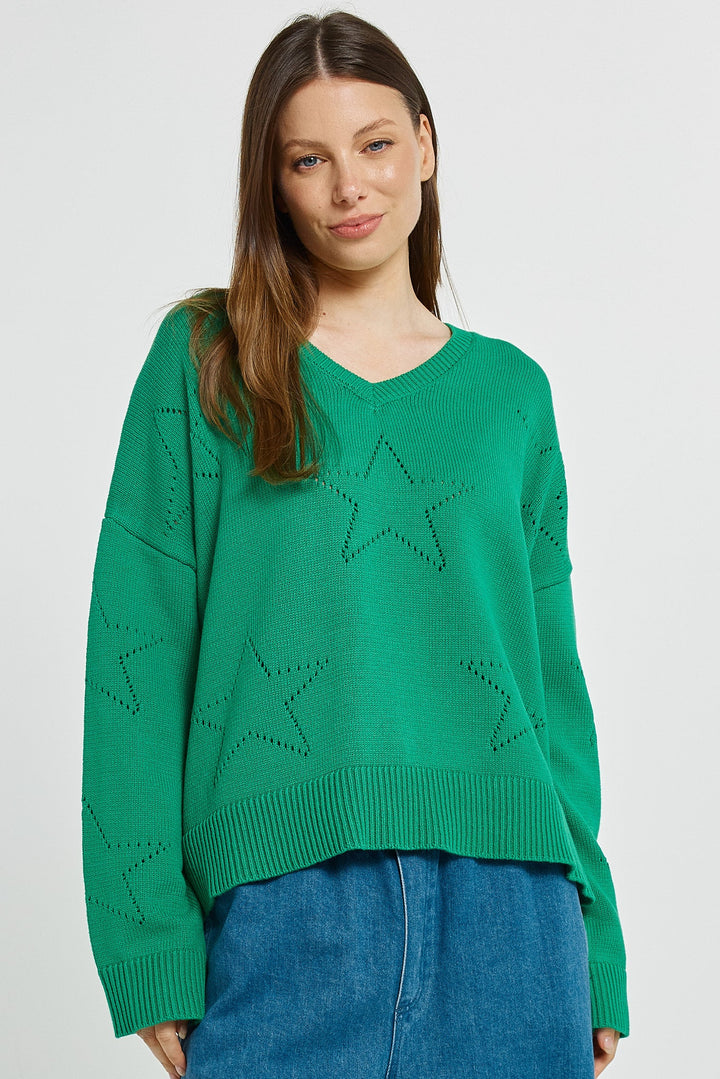Betty Basics Selene Star Sweater Green