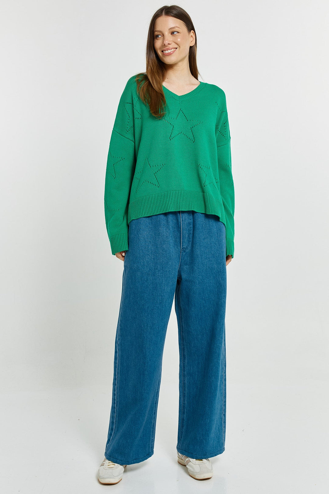 Betty Basics Selene Star Sweater Green