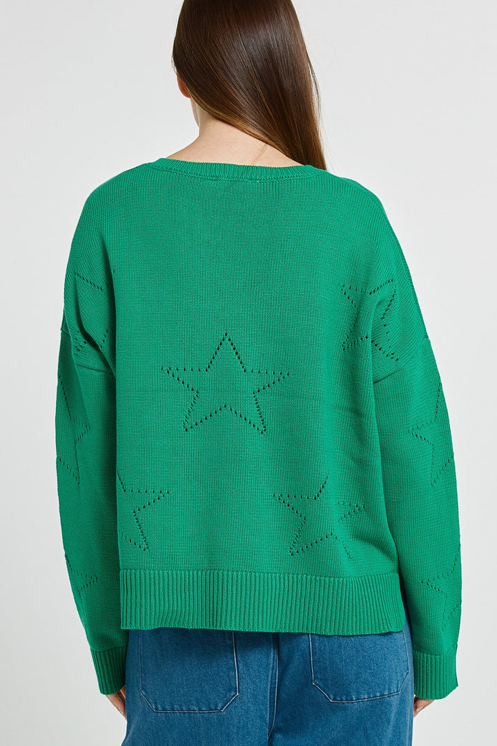 Betty Basics Selene Star Sweater Green
