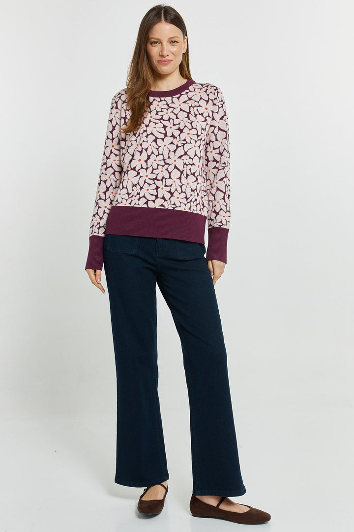 Betty Basics Maisie Sweater Wine Petal Jacquard
