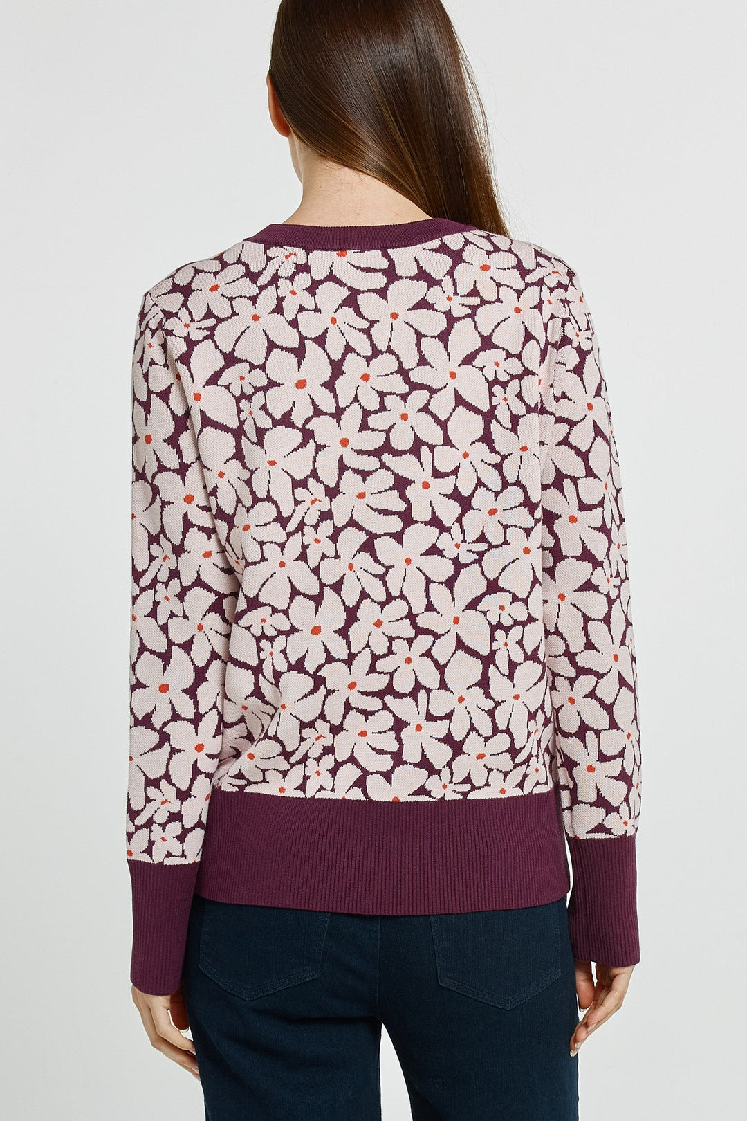 Betty Basics Maisie Sweater Wine Petal Jacquard