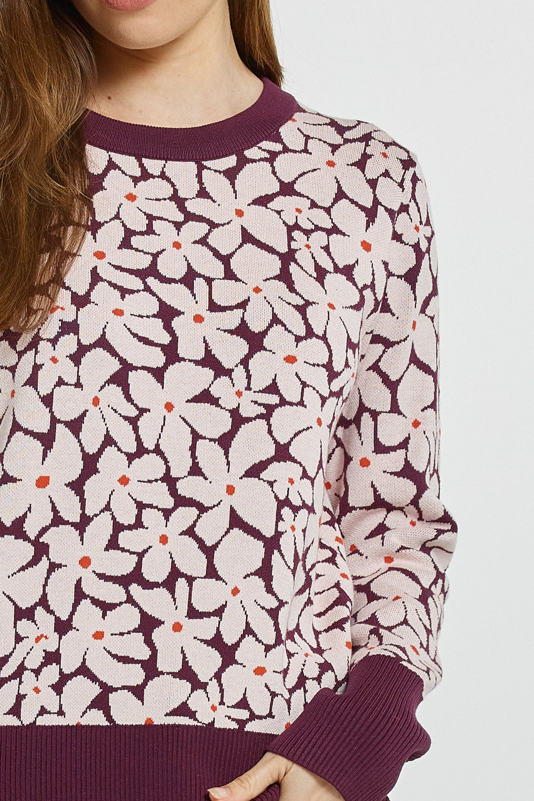 Betty Basics Maisie Sweater Wine Petal Jacquard