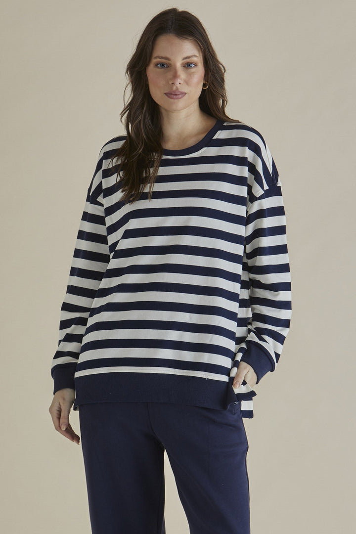 Betty Basics Easy Crew Sweat Navy Stripe