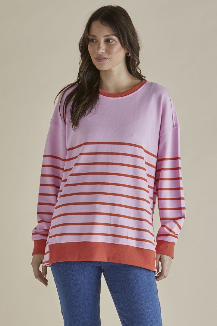 Betty Basics Easy Crew Sweat Pink Orange Stripe