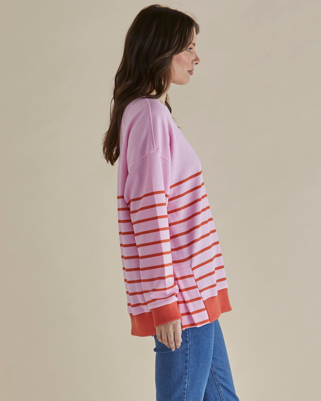 Betty Basics Easy Crew Sweat Pink Orange Stripe