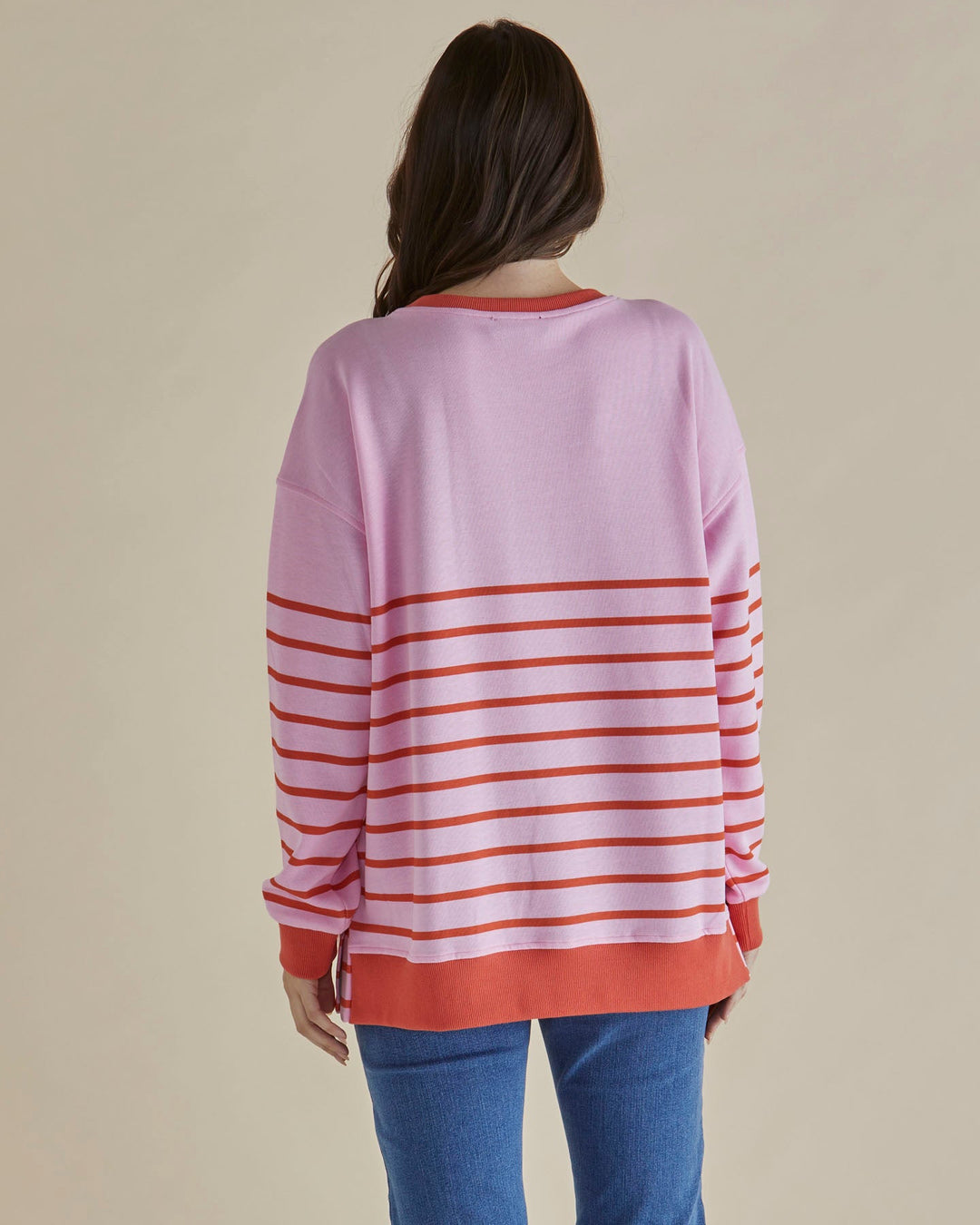 Betty Basics Easy Crew Sweat Pink Orange Stripe