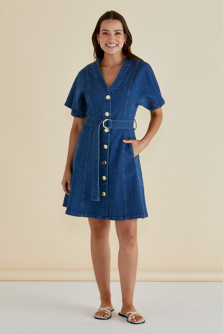 Betty Basics Fiori Denim Dress Mid Wash