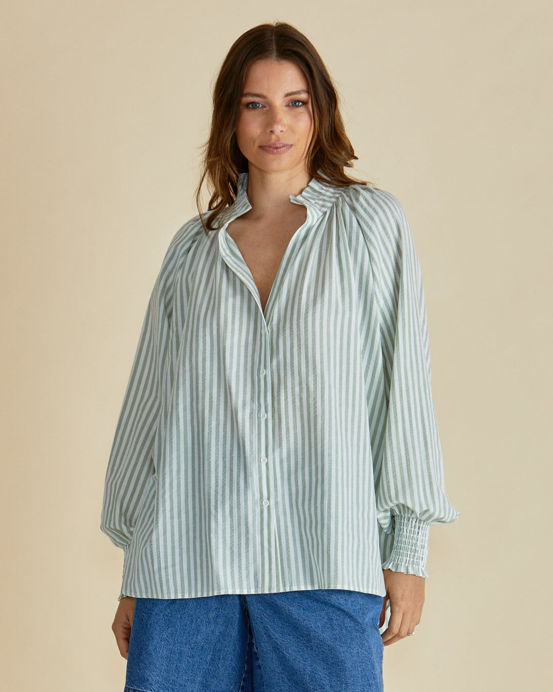 Betty Basics Romi Shirt Sage Stripe