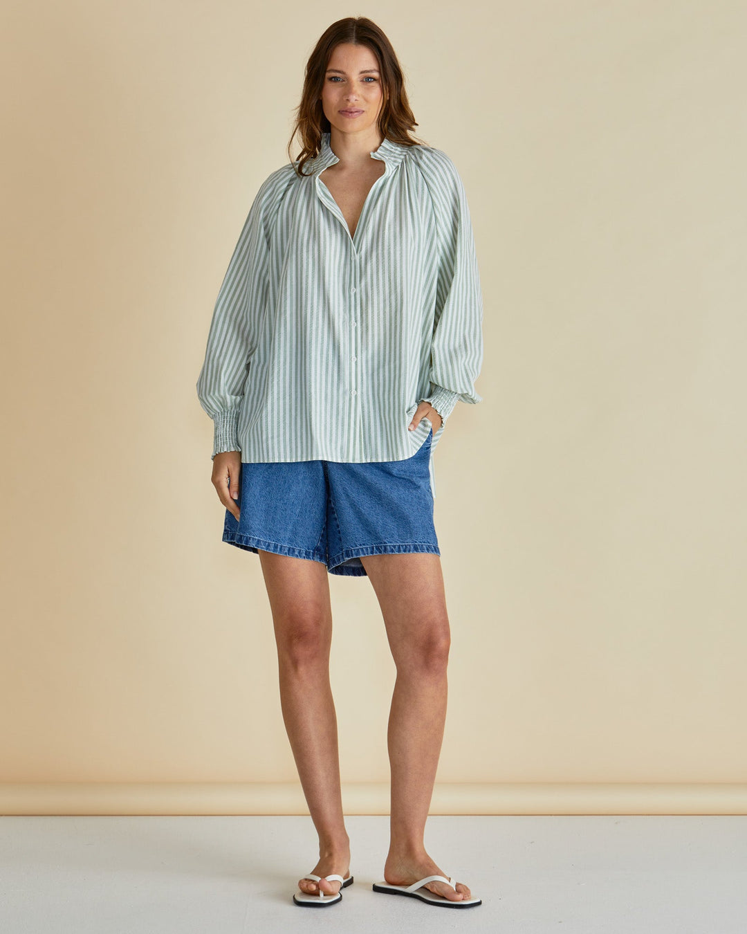 Betty Basics Romi Shirt Sage Stripe